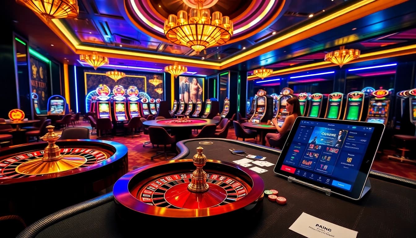 Experience the excitement at https://xx88.promo/ with players enjoying casino games surrounded by vibrant lights.