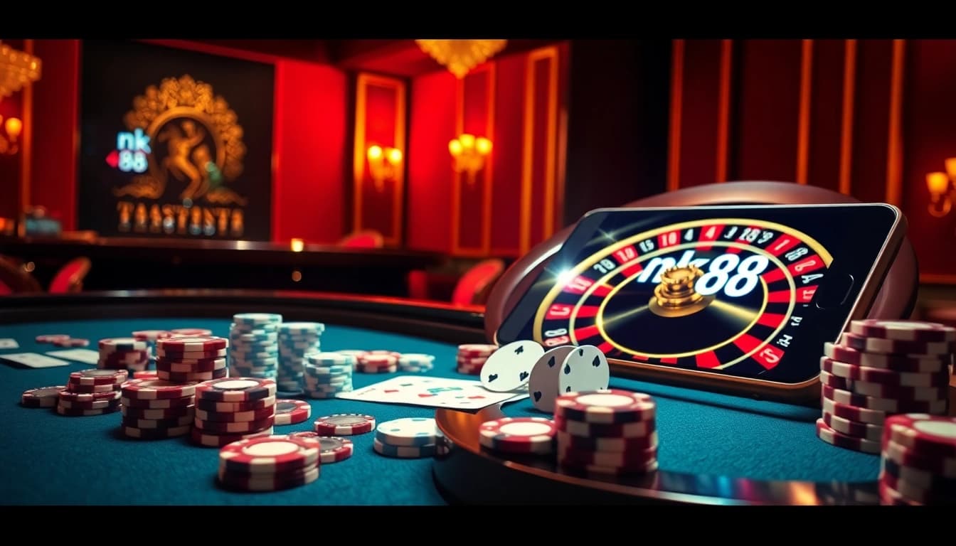 Players enjoying thrilling games at nk 88 in a luxurious casino setting.