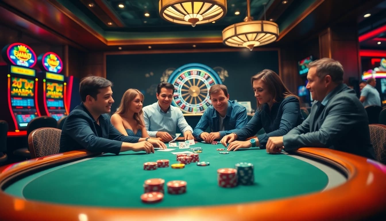 Experience the thrill of poker and slots at sunwin.loans, with players engaged in excitement.