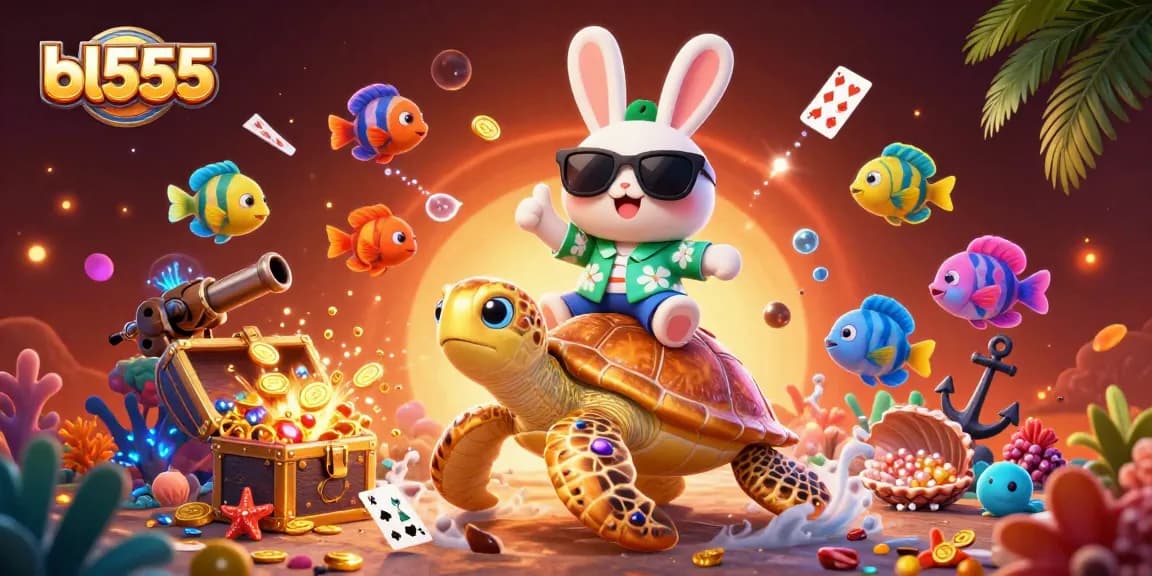 Win big with bl555 at the casino, featuring an adventurous lucky rabbit and golden turtle!