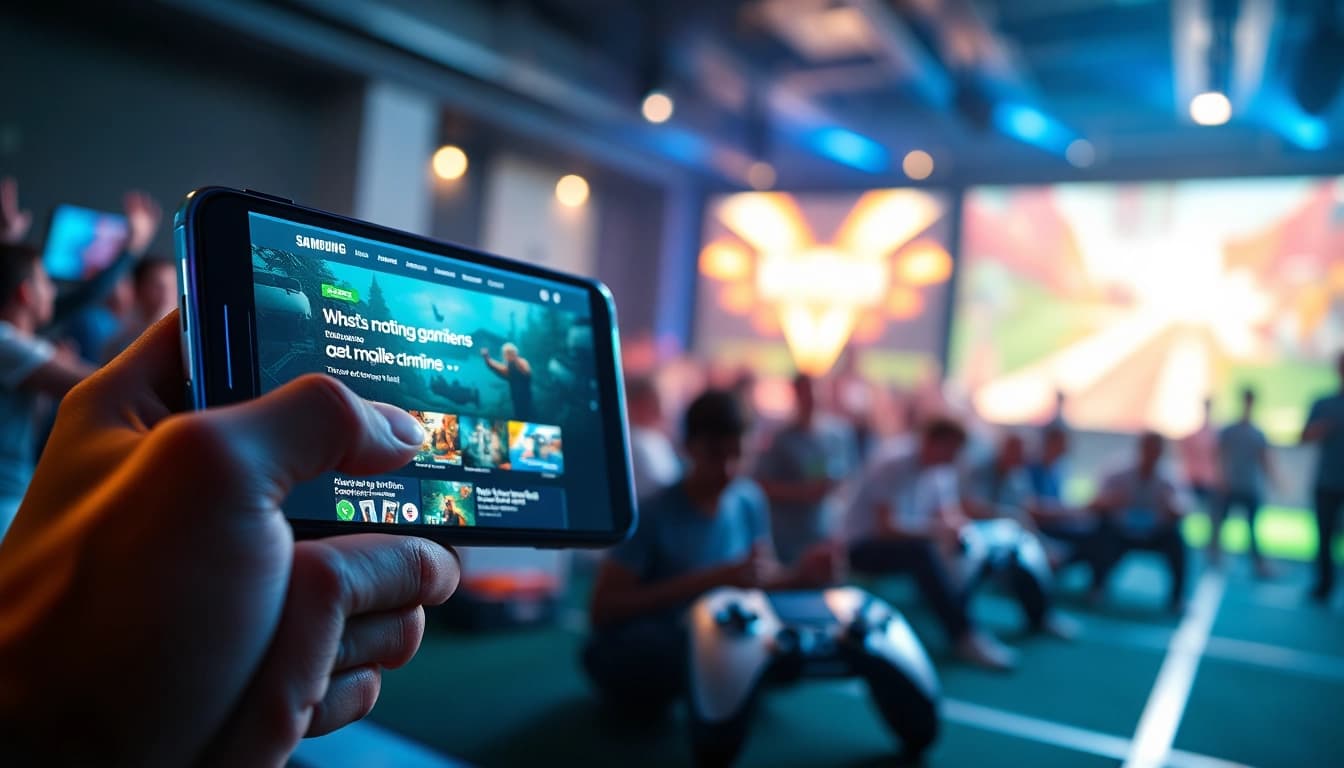 S8 mobile gaming interface displayed on a smartphone in a vibrant online gaming scene.