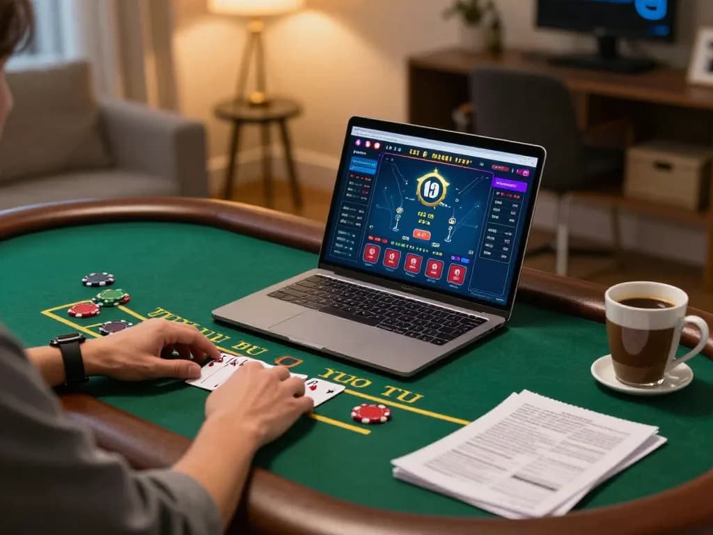 GMNC player enjoying an engaging live dealer blackjack game on a cozy home setup.