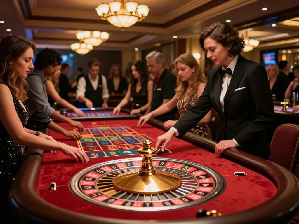 MAX88 players placing bets at a vibrant roulette table, capturing the thrill of casino gambling