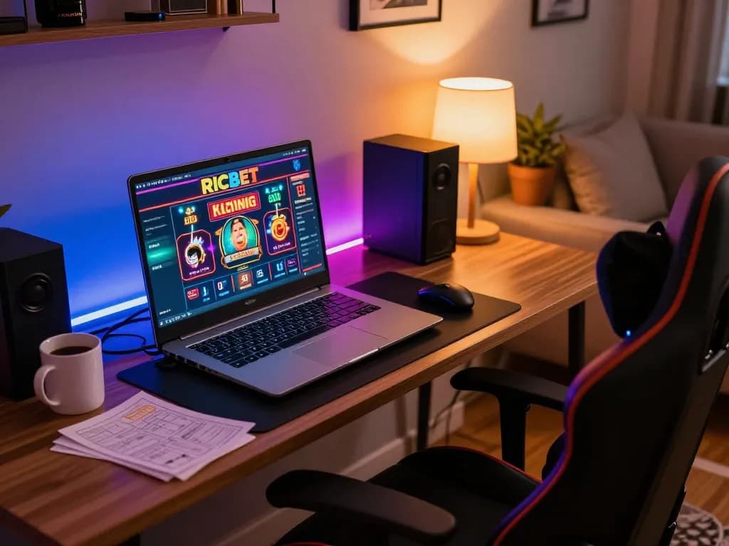 Engaging online gaming experience at Ricbet casino on modern laptop in cozy home setting.
