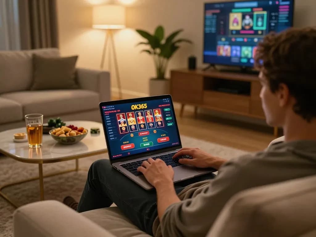 Engaging in online gaming at home with OK365 đăng nhập, enjoying a cozy atmosphere while strategizing for fun.