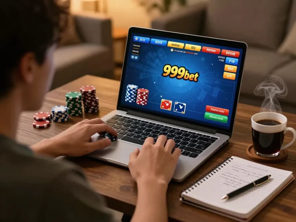 Engaged player strategizing in a 999bet online poker game at home