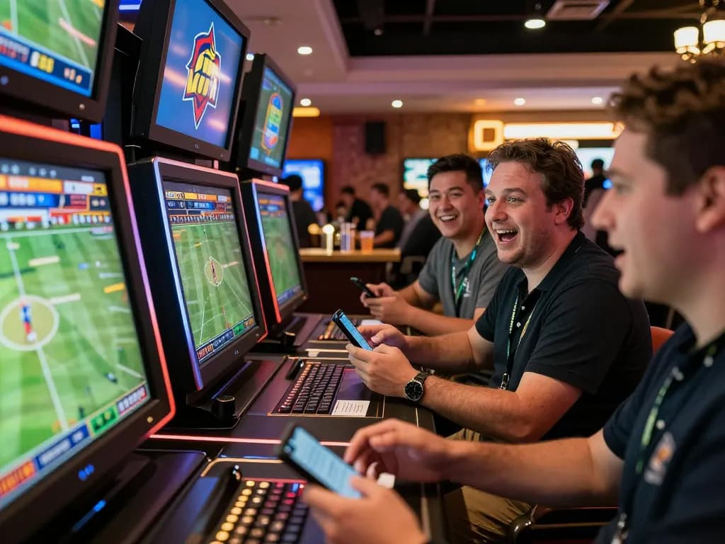 Engaging scene of sports betting activity at one88 casino, showcasing bettors placing bets on live sports