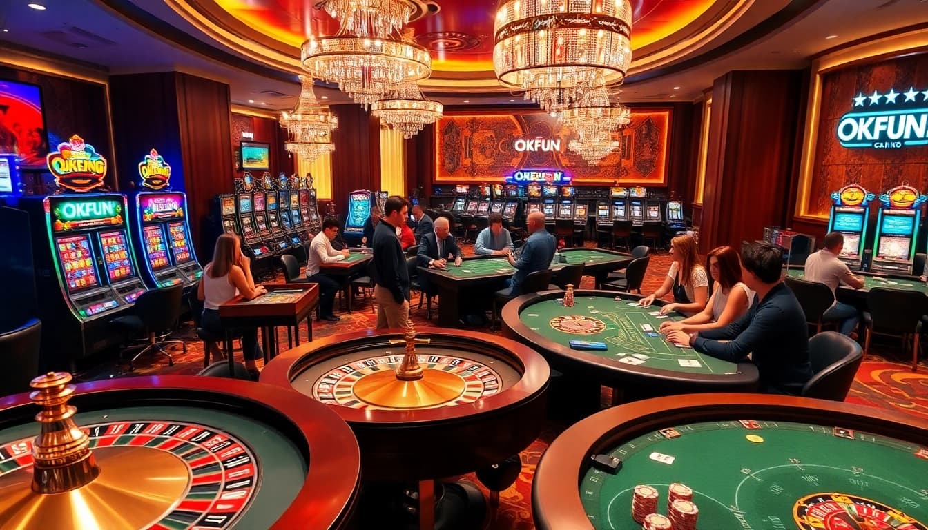 Join the excitement at OKFUN casino, where players engage with vibrant tables and thrilling games.
