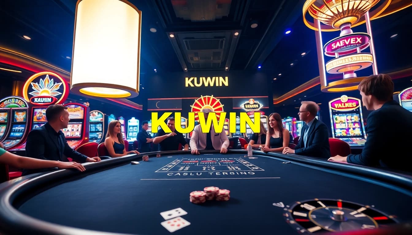 Experience the excitement of gambling at KUWIN's vibrant casino tables with players enjoying their games.
