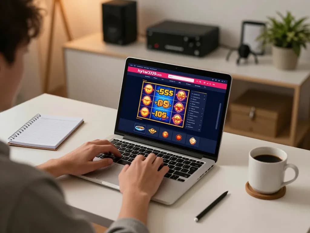 Engaging online gaming session on hytw3339 com, showcasing a player joyfully exploring a vibrant casino interface.