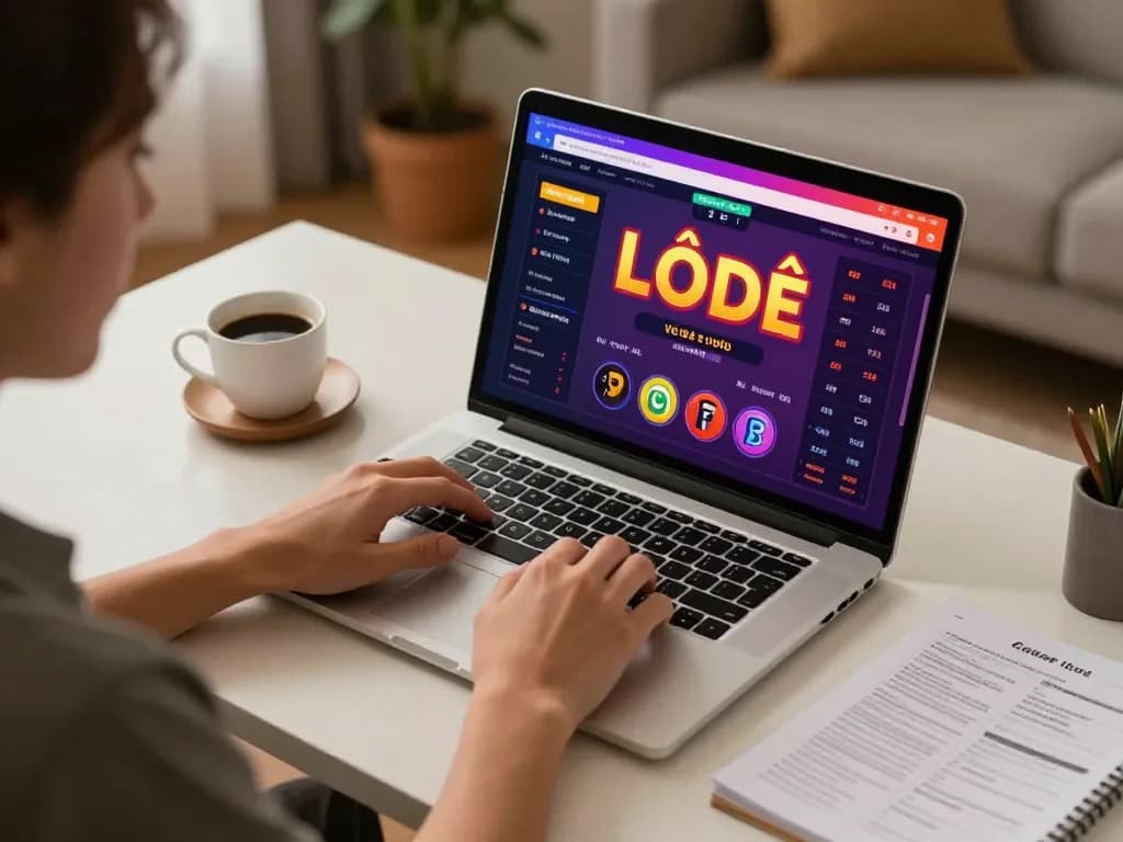 Player engaging in Lô Đề betting on a laptop at home, showcasing online gambling lifestyle.