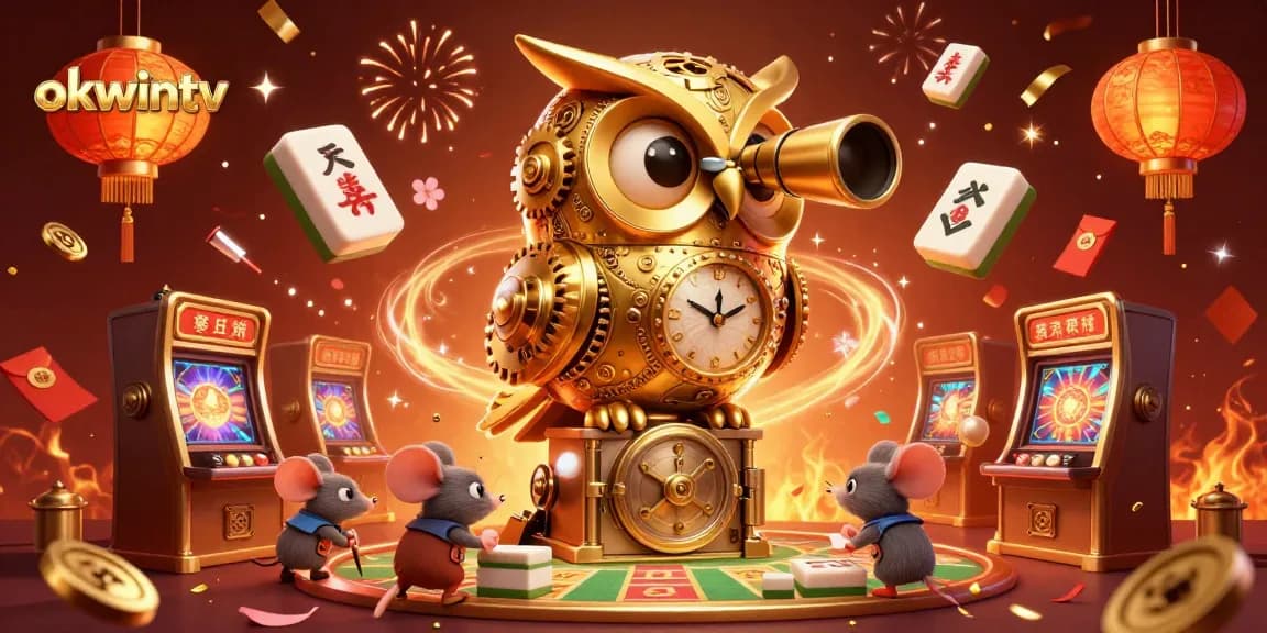 Engage with okwintv at a vibrant casino scene filled with gold decorations and dynamic elements.