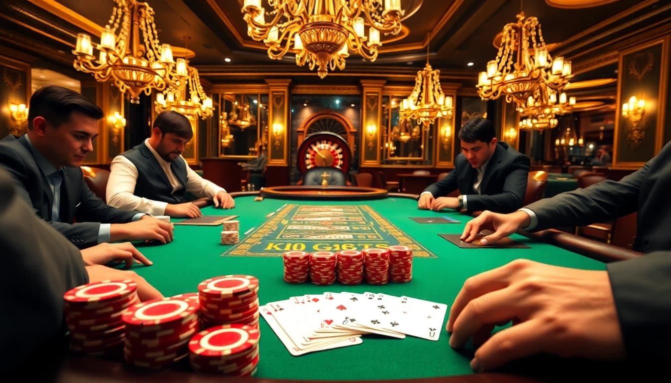 Experience the excitement of high-stakes poker at AF88 com, showcasing professional players and elegant casino decor.