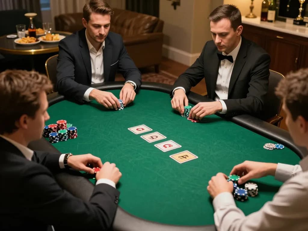Sunwin players strategizing during an exciting home poker game, emphasizing interaction and engagement.