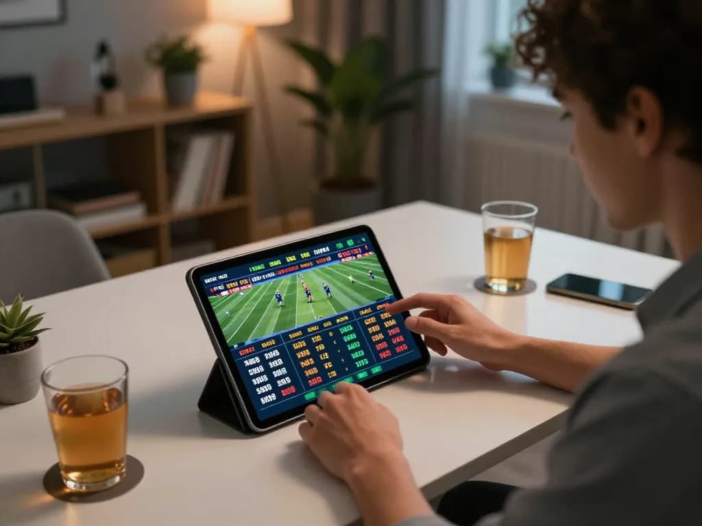 Betting on fly88 sports odds with engaging interface in a modern home setting