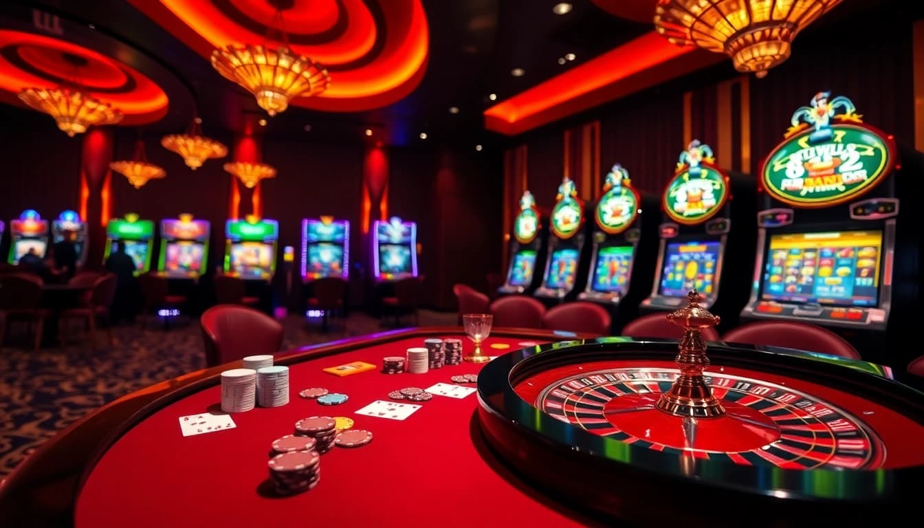 A thrilling game at the 58win1 casino with players engaged around a poker table showcasing excitement and high stakes.