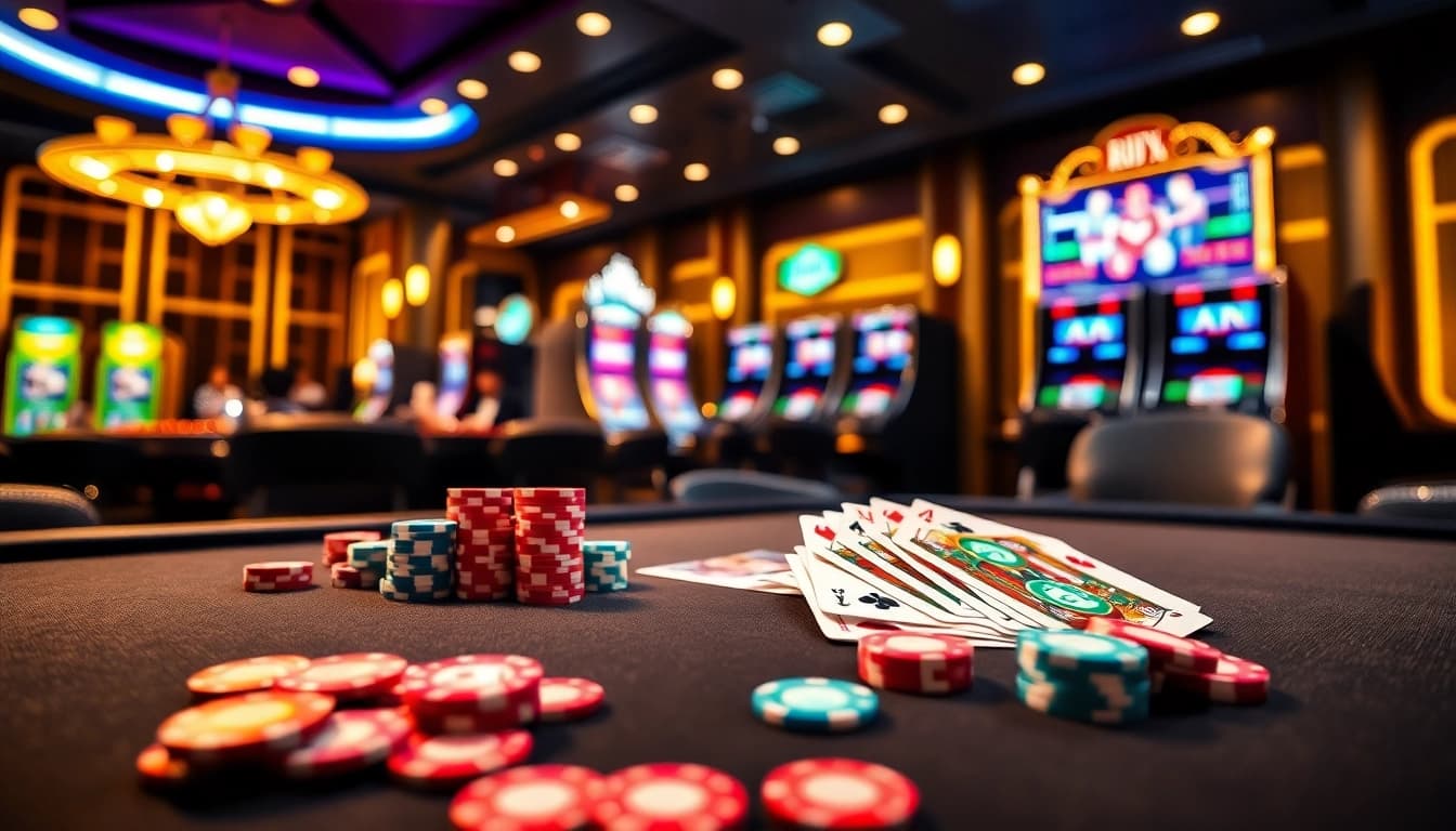 Experience the thrilling atmosphere of newphim as players engage in high-stakes poker beneath luxurious casino lights.