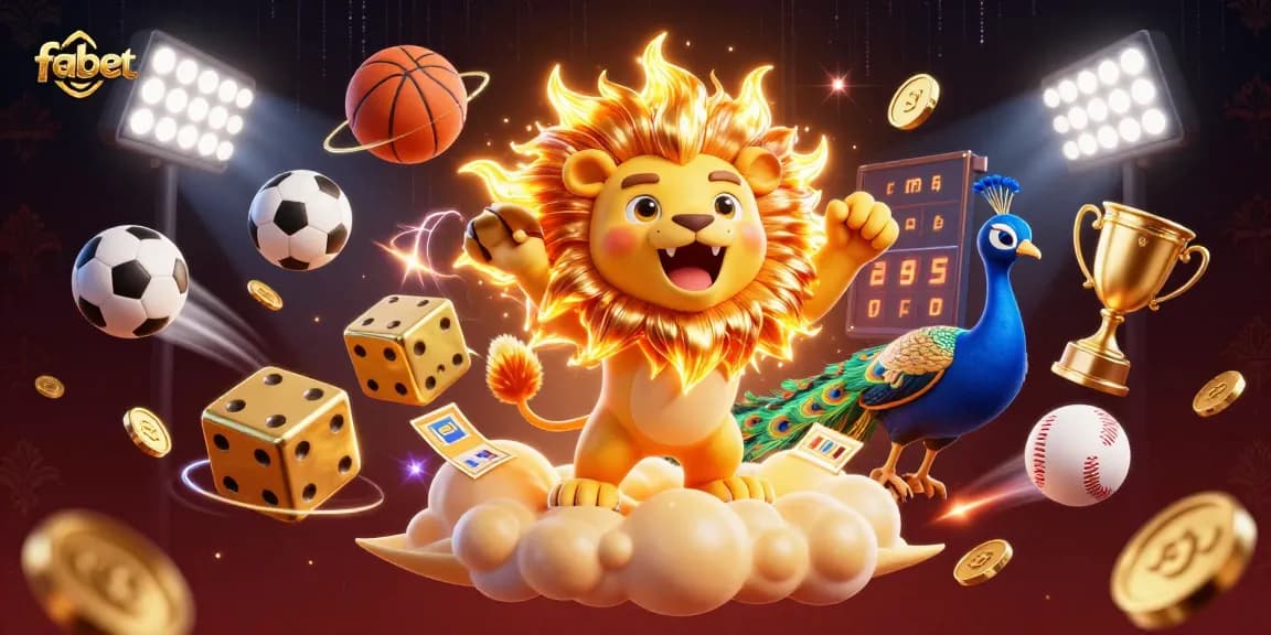 Engage in exciting fabet sports betting with triumphant lion and dynamic game elements.