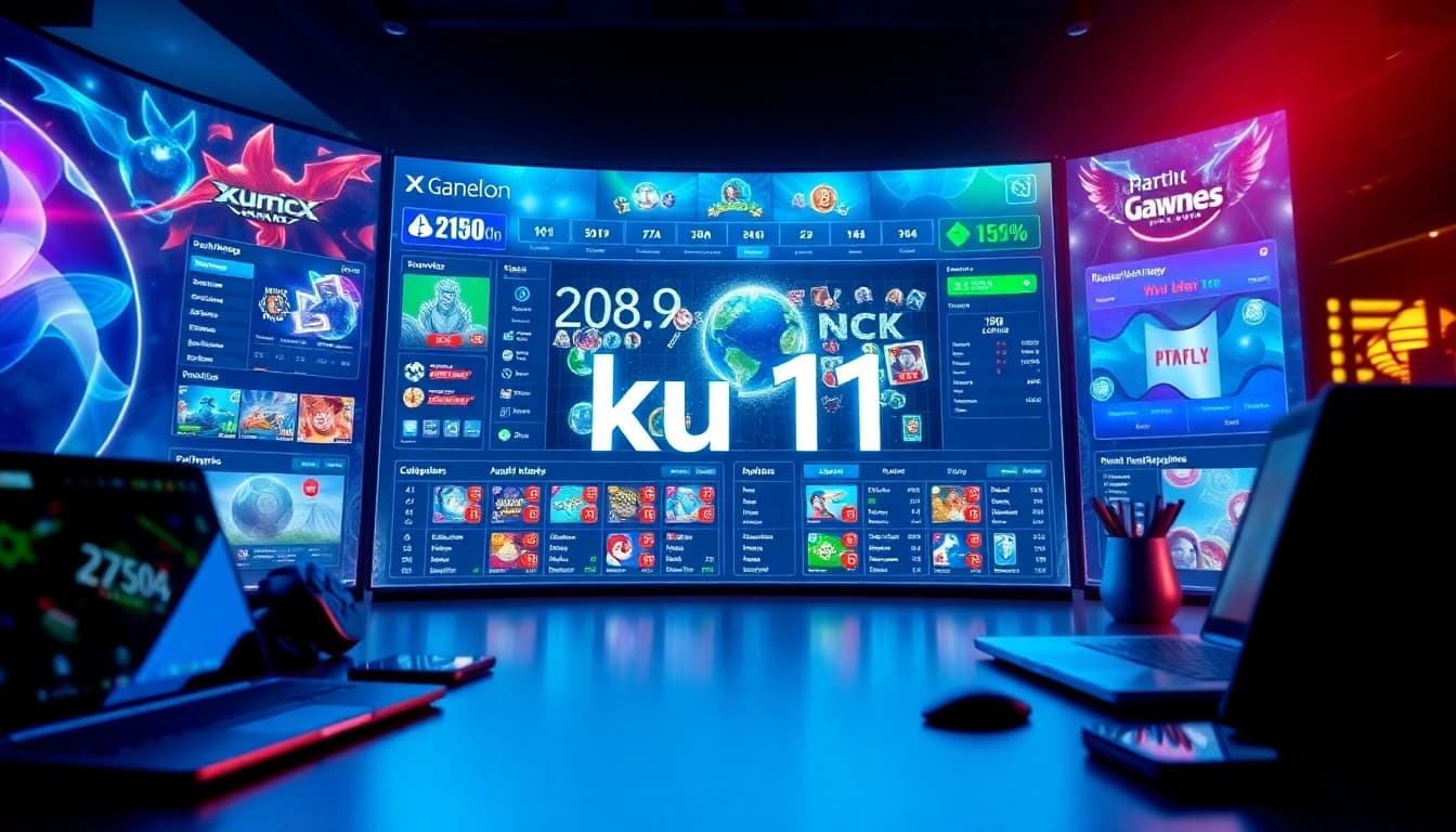 User-friendly online gambling interface showcasing ku 11 with interactive elements in a vibrant, high-tech setting.