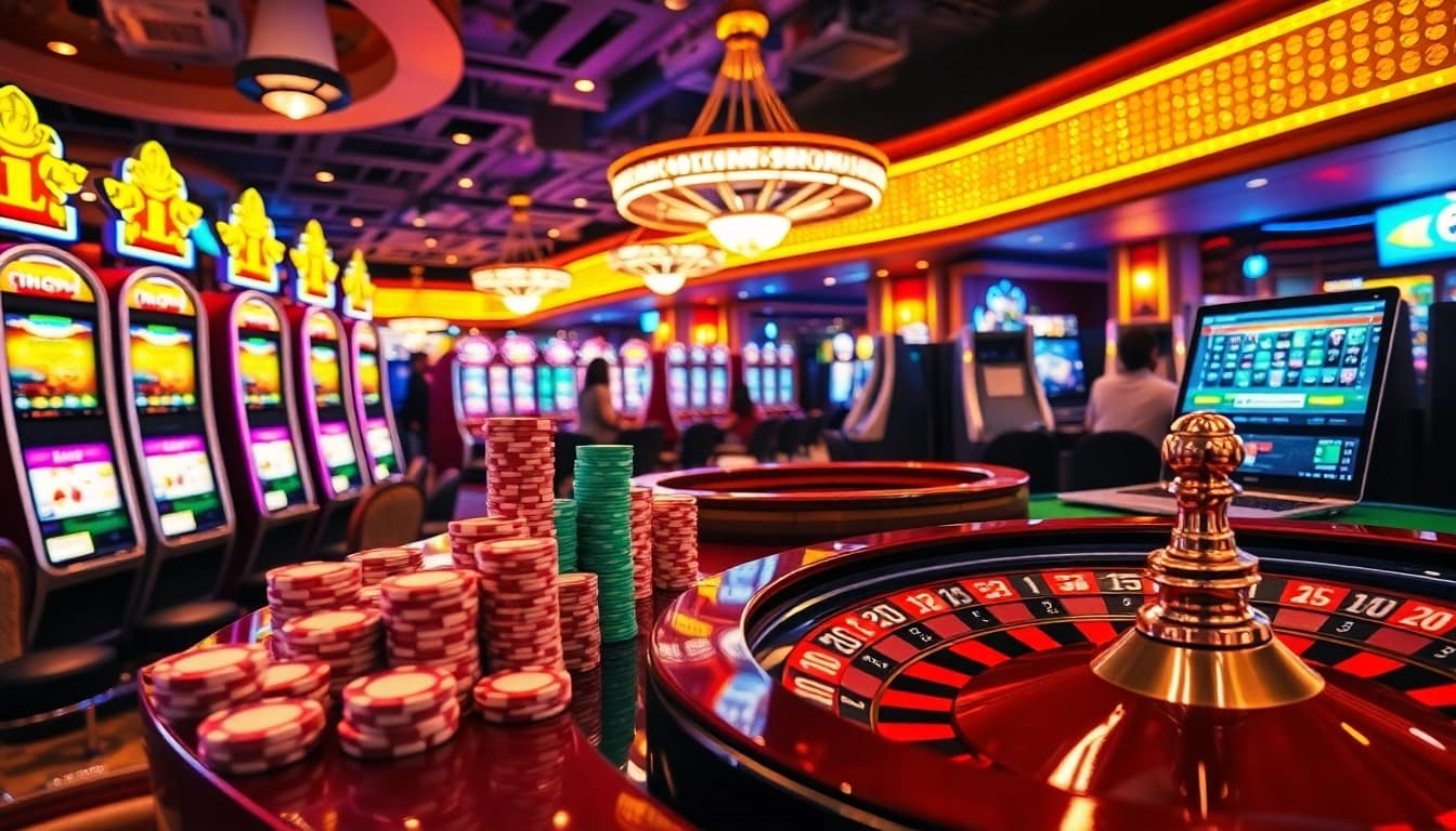 Experience a thrilling lucky win while spinning a vibrant roulette wheel and placing bets with poker chips.