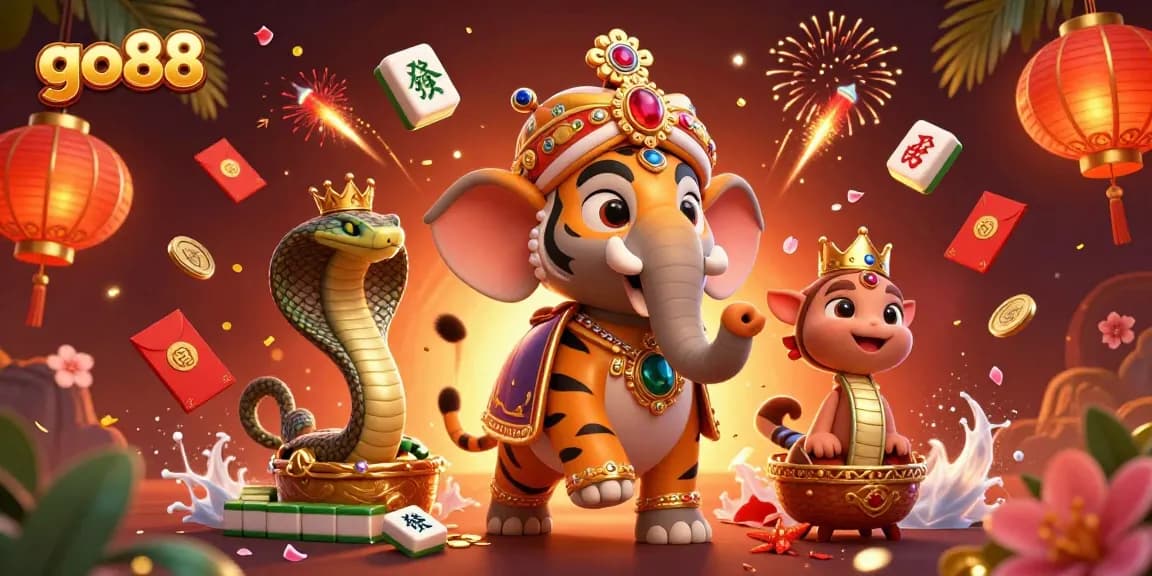 Experience excitement at go88 with lively casino elements surrounding a regal maharaja and his majestic elephant.