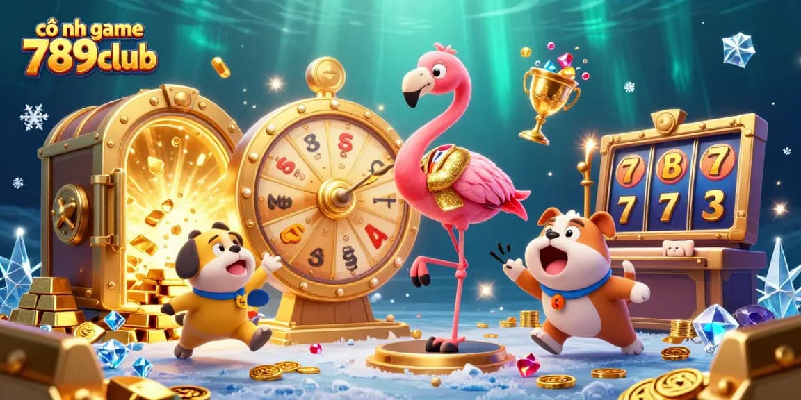 Spin and win at cổng game 789club with dynamic prizes and golden jackpots in a vibrant casino scene.