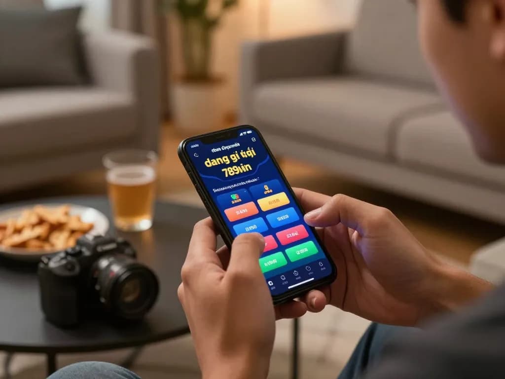 Engaging with đăng ký 789win app on smartphone during online betting session at home
