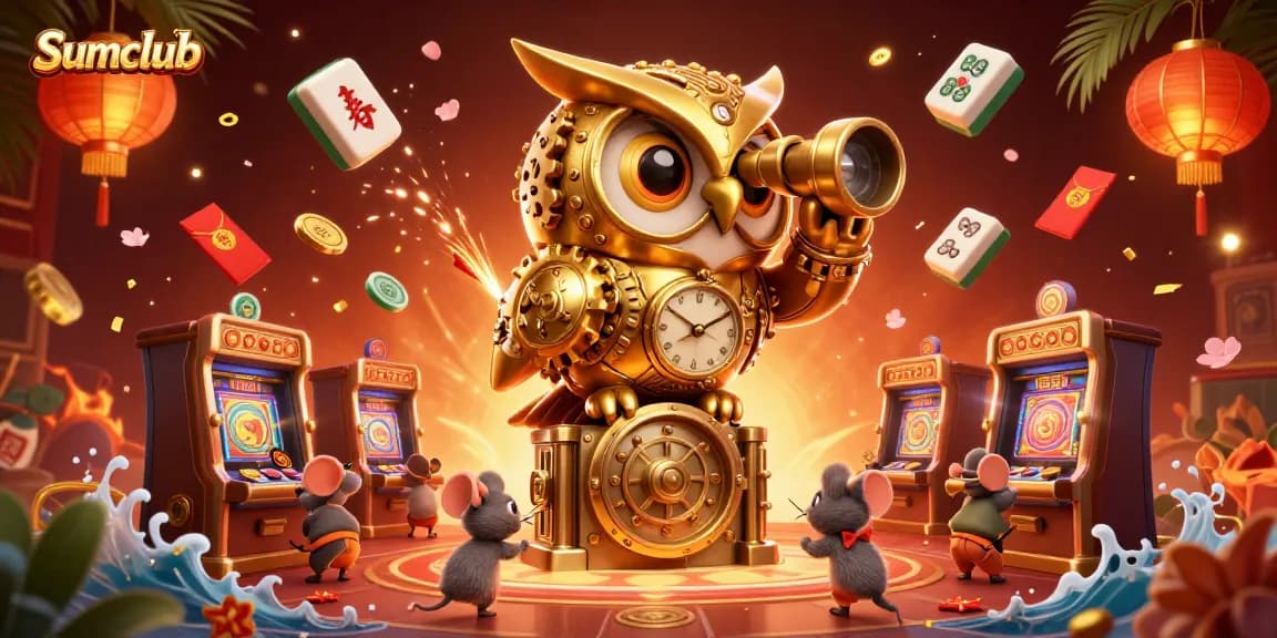 Engaging gameplay at Sumclub, highlighted by an ornate golden owl overseeing a bustling casino environment.