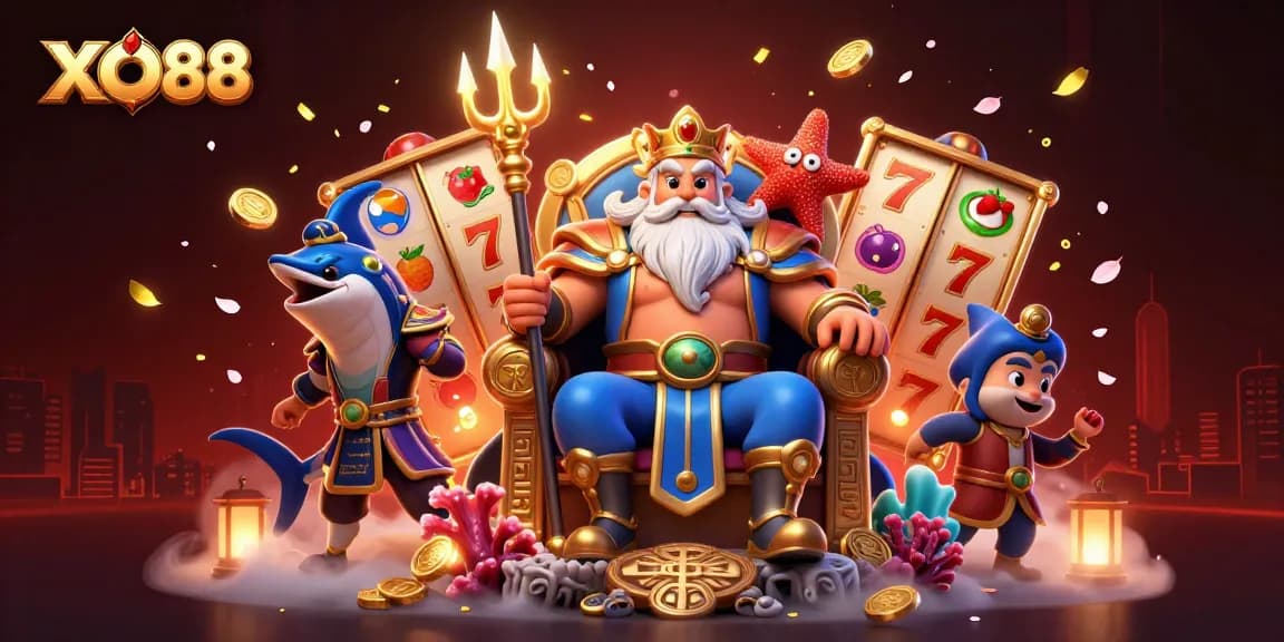 Experience thrilling slots at XO88 with vibrant games, neon lights, and dynamic casino elements.