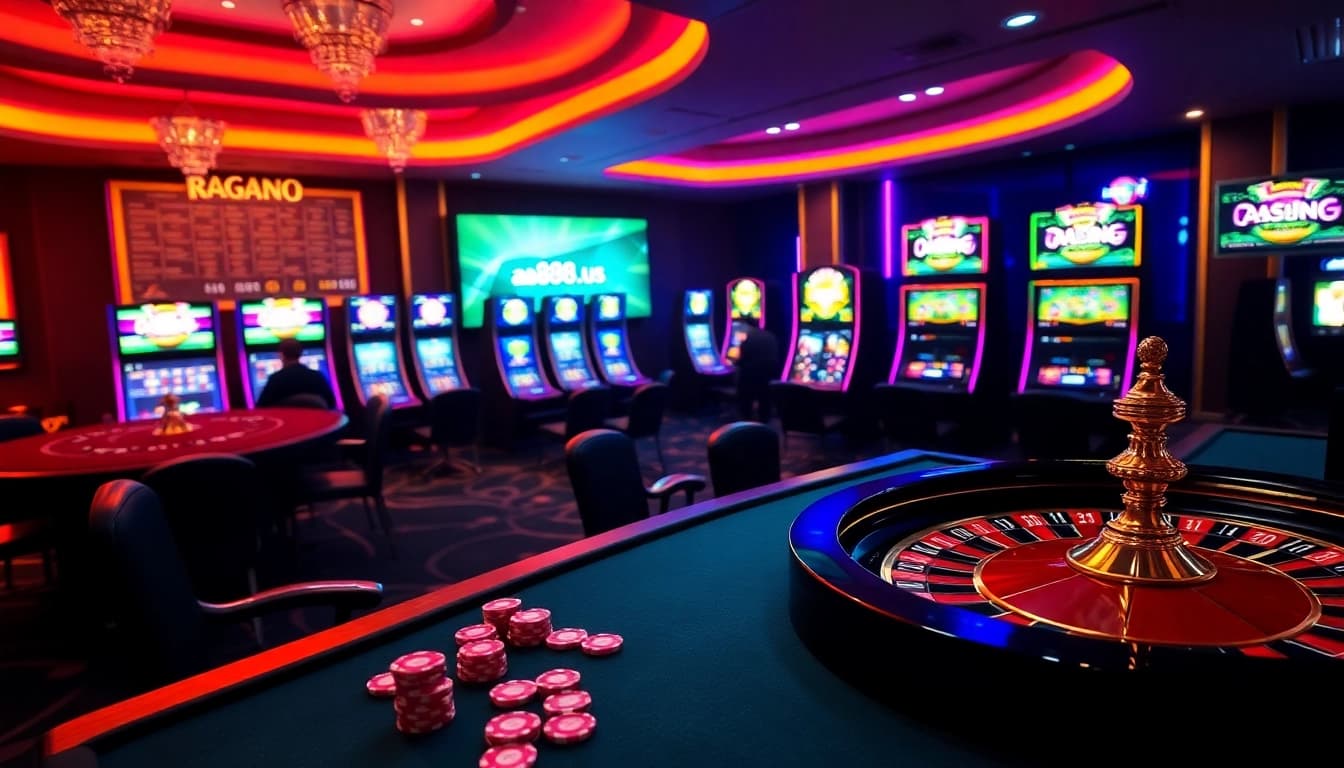 Engaging casino scene showcasing the vibrant atmosphere of aa888bet.us with action-packed gaming elements.