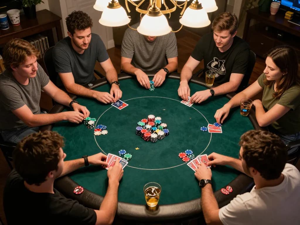 Join friends for an exciting at-home poker night showcasing gnk88.com poker strategies and camaraderie.