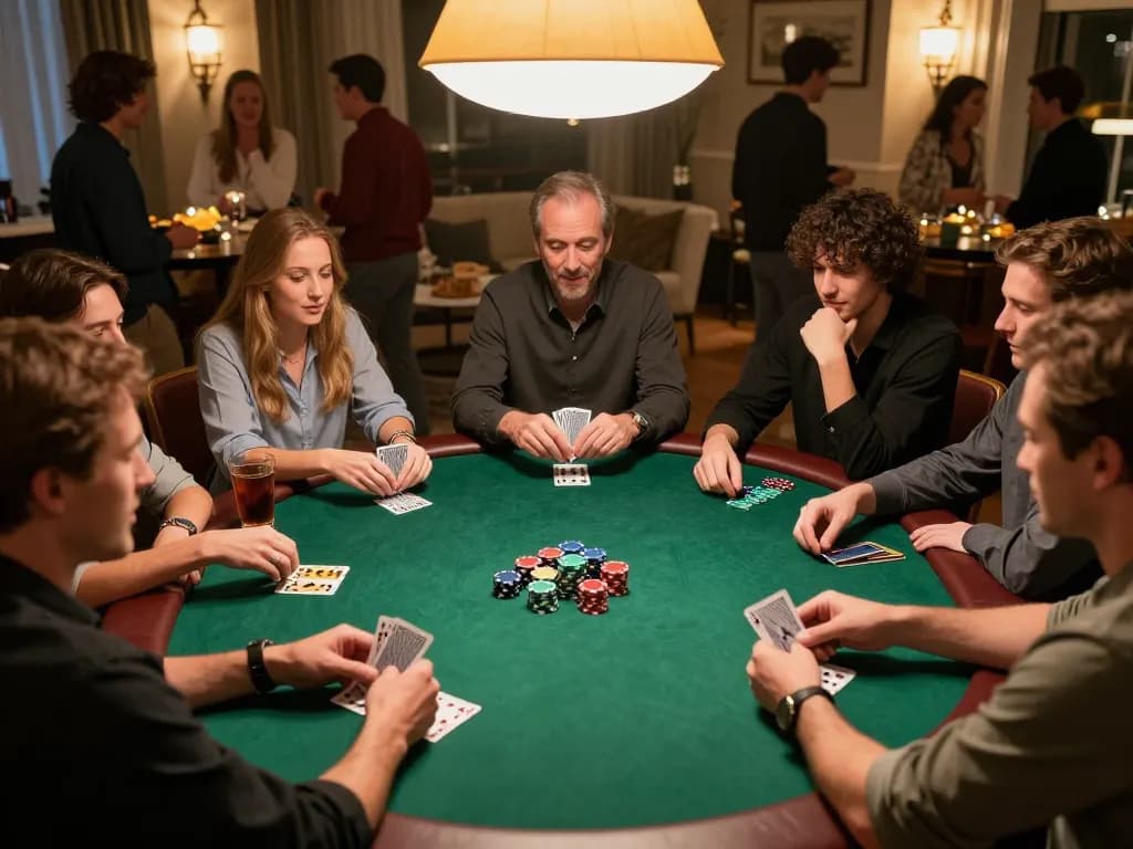 Players engaged in an exciting poker game at home, showcasing f8betz gambling strategies in action.