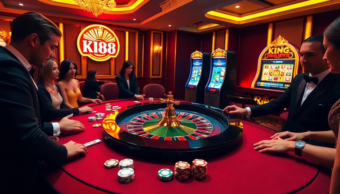 Experience the thrill of king 88 at a luxurious casino table with roulette and poker action.