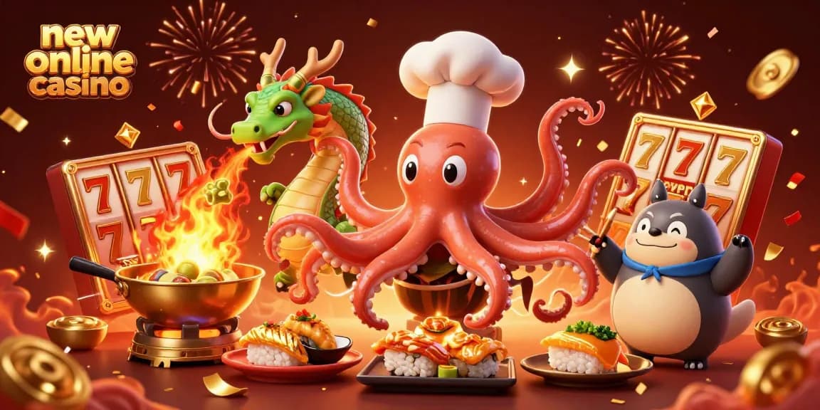 Experience excitement in a new online casino with a lively scene of characters and gaming elements.