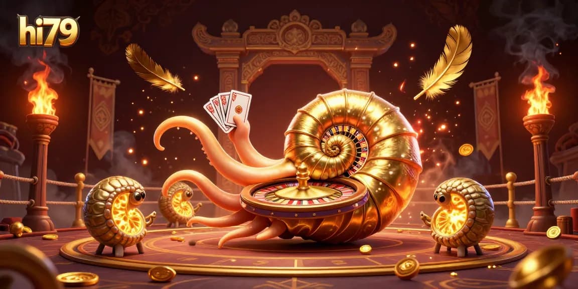 Engage with hi79’s thrilling casino experience featuring a majestic nautilus roulette wheel in vibrant action.