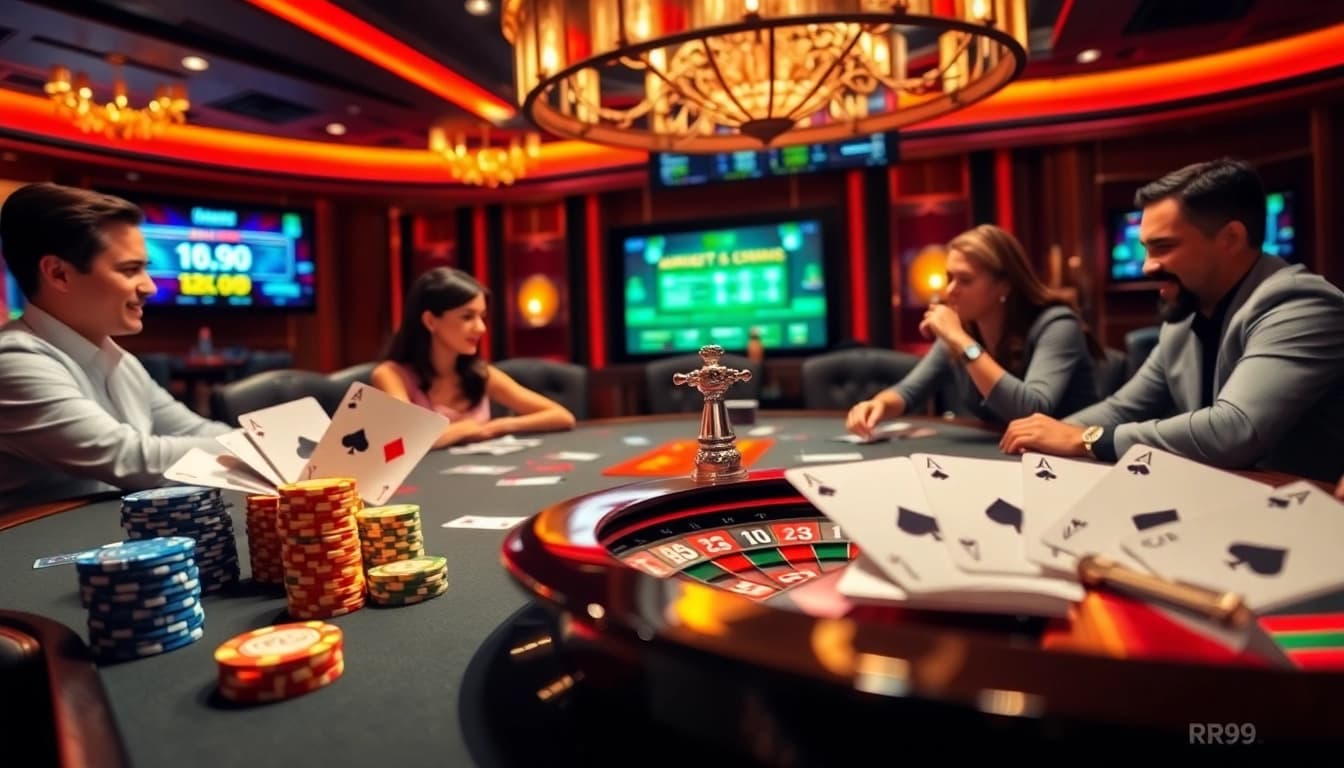 Experience the excitement of gambling at RR99 with vibrant gaming tables and thrilling action.