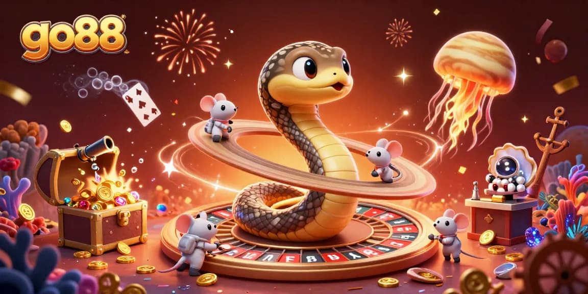 Experience the thrill of betting on go88 with vibrant 3D characters in a unique casino scene.