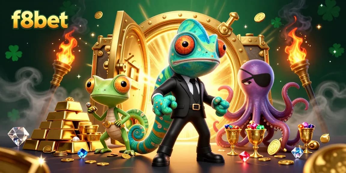 Experience the thrill of f8bet with vibrant treasures and characters in a dynamic casino scene.