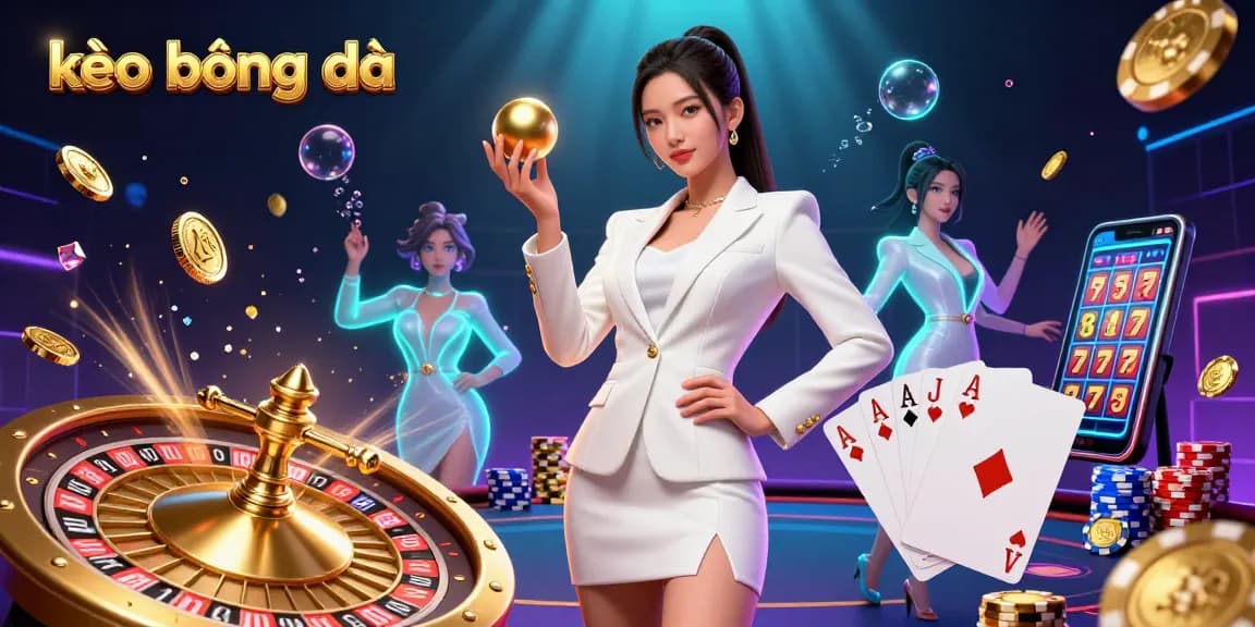 Spin the roulette ball with kèo bóng đá and dazzling casino elements around a confident Asian woman.