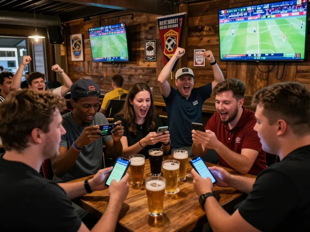 Fans analyzing tỷ lệ kèo trực tuyến on mobile devices during live sports betting