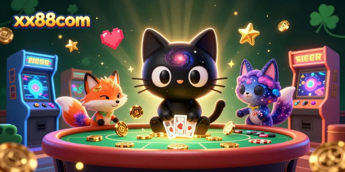 Experience gaming excitement at xx88com with this vibrant cosmic casino illustration featuring playful characters.
