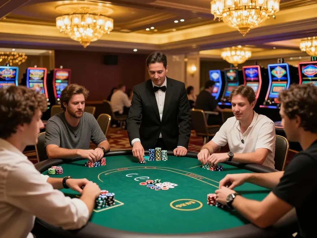 Players engaged in a thrilling poker game at fabet casino, showcasing excitement and strategy.