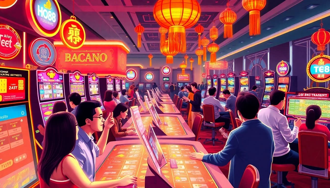 Ho88 online casino scene with vibrant players and live gaming stations.