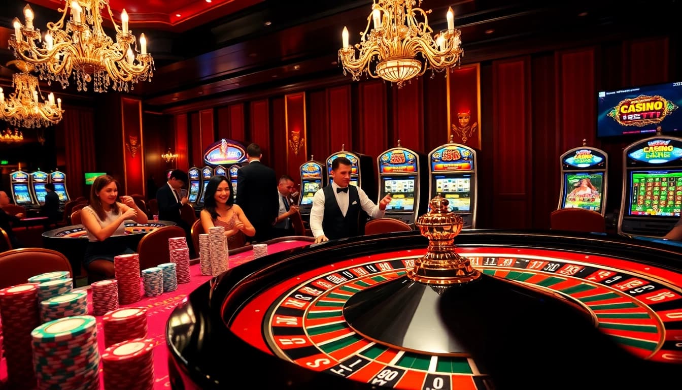 Gamblers enjoying roulette at https://uu88.bio/ casino, with vibrant chips and thrilling gameplay.