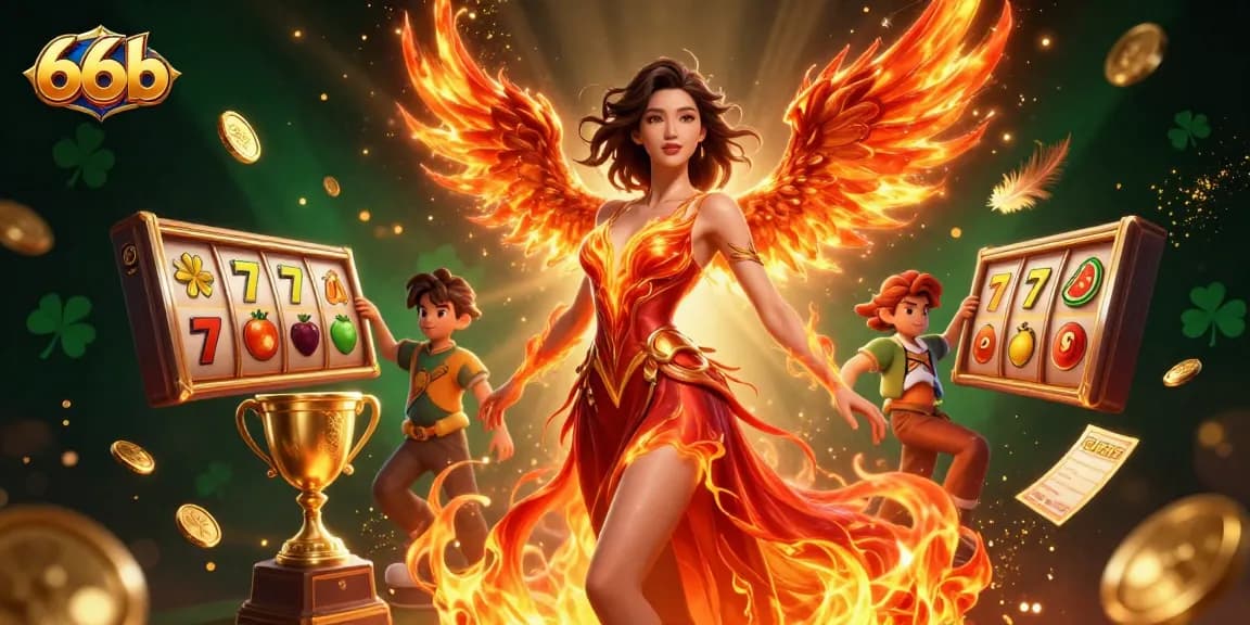 Engage with the vibrant action of 66b slot games featuring a stunning Asian woman and fiery phoenix.