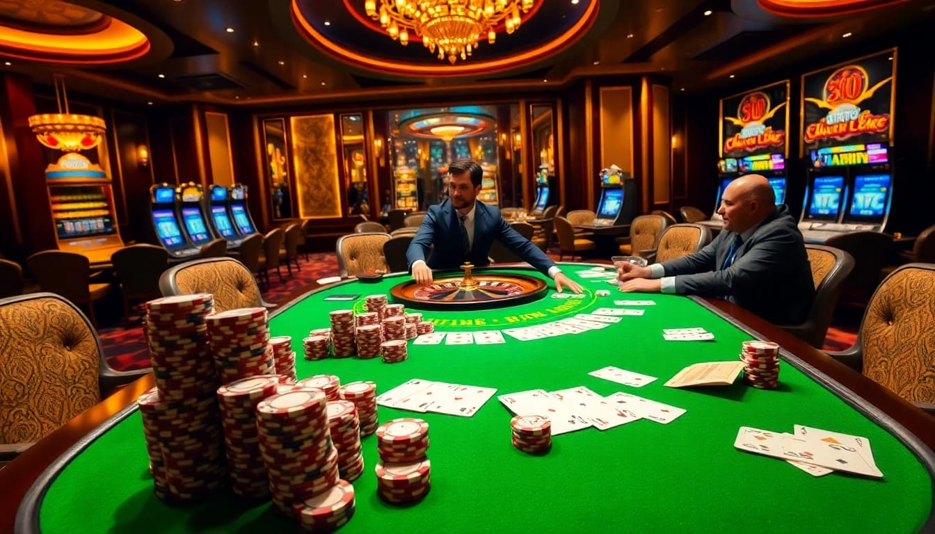 Experience the thrilling atmosphere of kkwin at a vibrant casino table with engaged players and professional dealers.