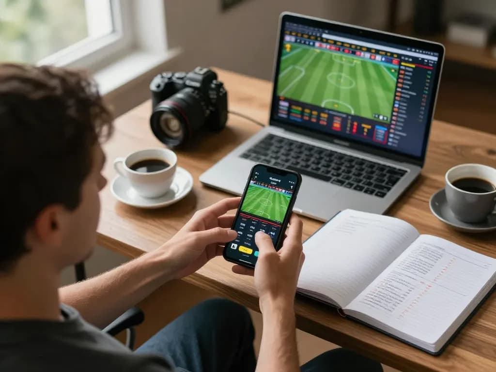 Engaging with the betting app on 58win com from a stylish home setup during live sports.