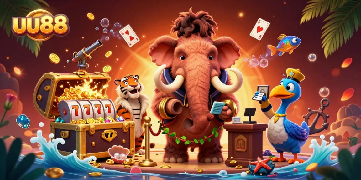 Experience exciting gaming moments at uu88 with a vibrant 3D casino scene featuring unique characters.
