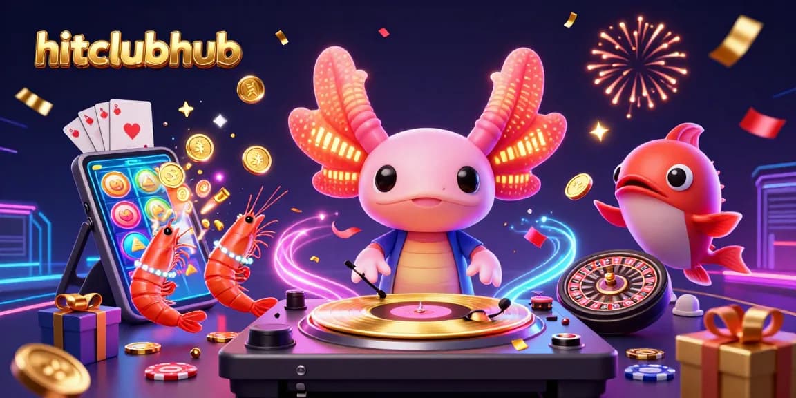 Experience vibrant gaming action at hitclubhub with neon characters celebrating casino wins.