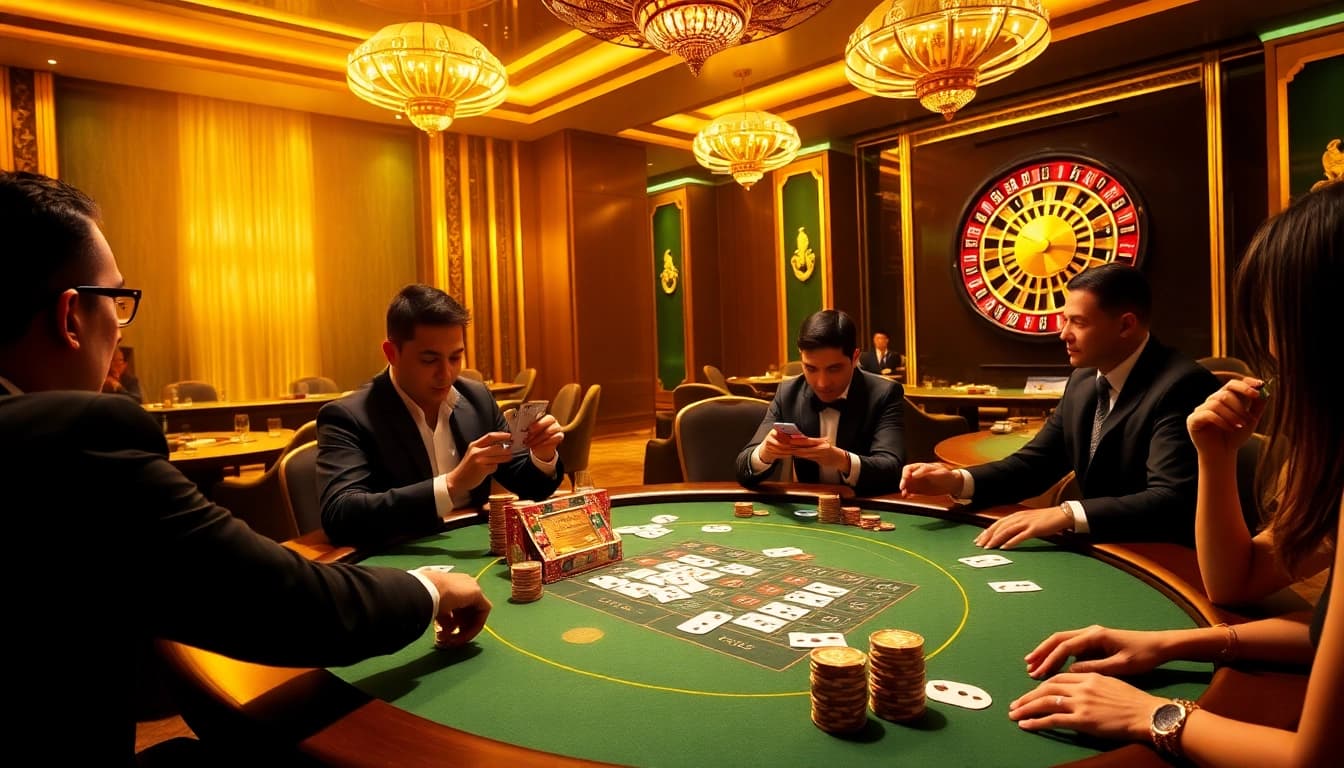 Winning at the lc88 golden poker table with high-stakes excitement and luxury ambiance.